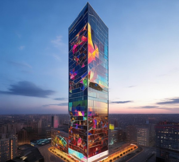 双子塔式摩天广告牌，设计艺术的(second floor of the skyscraper)